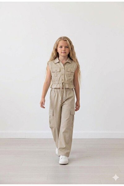 Lila Leo Kids Kız Çocuk Bayramlık Gabardin Büzgü Detaylı Gömlek Ve Komando Ce...