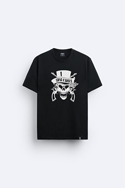 AYDESİGN Guns'N Roses Printed Crew Neck Black T-Shirt