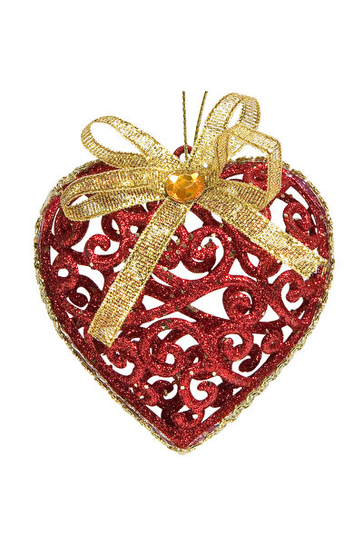 Zumzeria Set de ornamente de Crăciun Inimi Roșii Fundă Aurie Piatră Aurie 6cm...