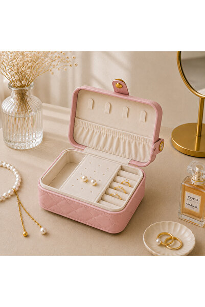 hediyeconcepti Quilted Patterned Travel Jewelry Box Mirrored Jewelry Organizer