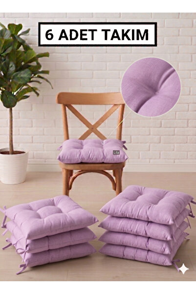Mirayra Tekstil 6 Adet Sandalye Minderi, Bağcıklı, 40x40 Ebatında