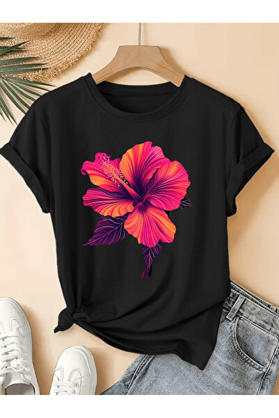 one button Orange flower design printed premium oversize t-shirt