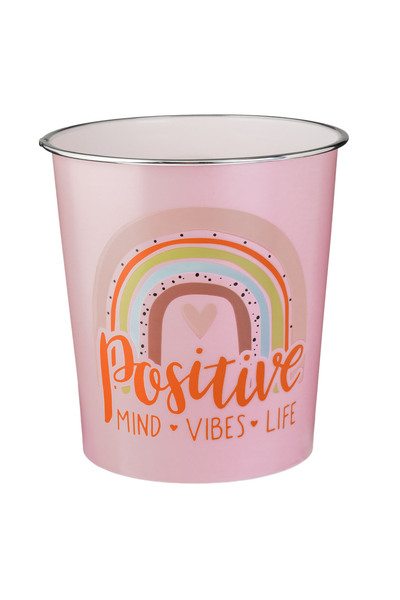 Zumzeria Pink Plastic Trash Can with Rainbow Print for Office Ø22x23cm - 6.35L