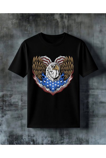 COMVİCHO Eagle American Flag Printed Oversize T-Shirt