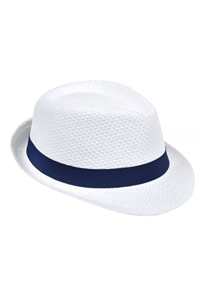 Zumzeria White Hat with Blue Ribbon for Kids