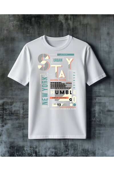 COMVİCHO تي شيرت كبير الحجم مطبوع عليه عبارة urban stay casual wear