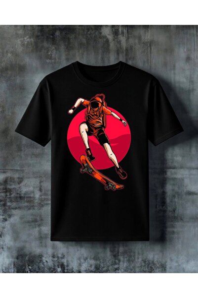 COMVİCHO Alien Skateboard Red Printed Oversize T-Shirt