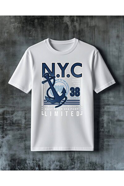 COMVİCHO تي شيرت كبير الحجم مطبوع عليه nyc marines anchor