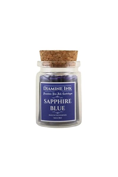 Diamine Mantar Kapak Cam Şişe 12'li Kartuş Seti Sapphire Blue