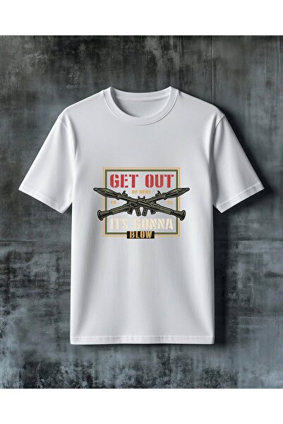 COMVİCHO تي شيرت كبير الحجم مطبوع عليه تصميم get out silah