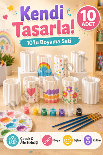 devhome 10’lu Dekoratif Alçı Taş Boyama Kalemlik Seti Kendin Boya DIY Hobi Et...