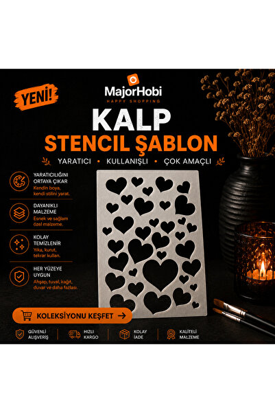 Major Hobi Kalp Desenli Stencil Şablon Dekoratif Boyama ve Hobi Kalıbı