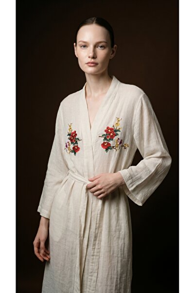 Minteks Shadowed Serenity Long Balloon Sleeve Kimono Dressing Gown