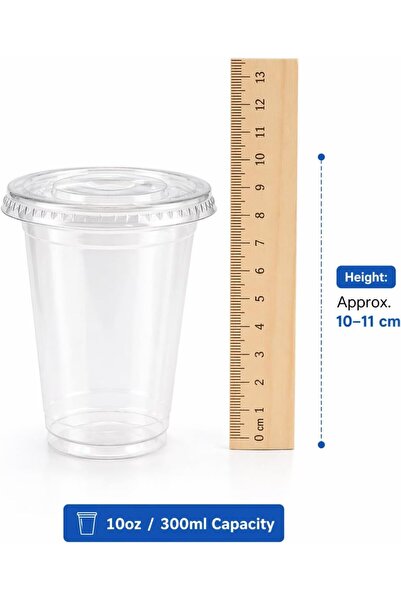 Sunny Your Bright choice Sunny Transparent Drink Cups with Straw-Slot Flat Lids, 10oz (300ml), Pack of 25, Clear Plastic Cups