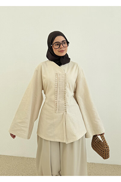 MODA AKSA 2058 MİNİMAL MASSİ BLUZ NATUREL