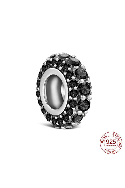 Choice 925 Sterling Silver Positioning Buckle Charm Black Full Diamond Thin G...