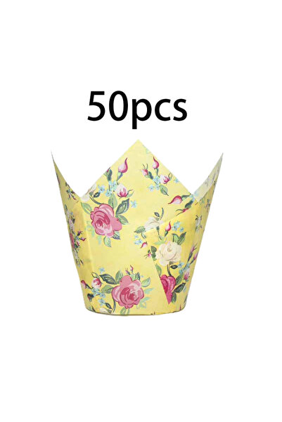 Choice3 أصفر ♥ أكواب الكب كيك بتصميم زهور التوليب - 50 قطعة من أكواب الخبز لح...