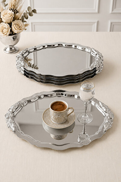 Kitchen Life 6-Piece Large Size Vintage Embroidered Oval Stainless Steel Silv...