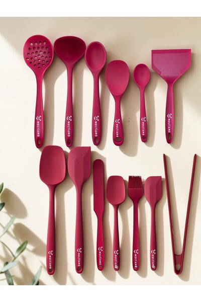 Multiamo Heat Resistant 13 Piece Silicone Spatula, Spoon, Colander, Tongs Dow...