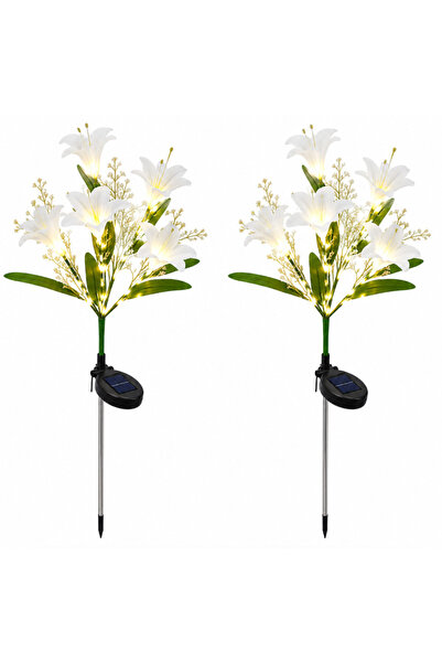 LILY Set de 2 Lămpi Solare LED Albe Tip Crin pentru Iluminat Decorativ Exteri...