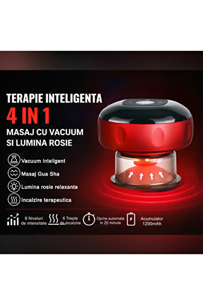 2AMNOVA Aparat Masaj Cupping 4 in 1 cu Vacuum Incalzire si Lumina Rosie Masaj Anticelulitic Portabil Reincarcabil USB