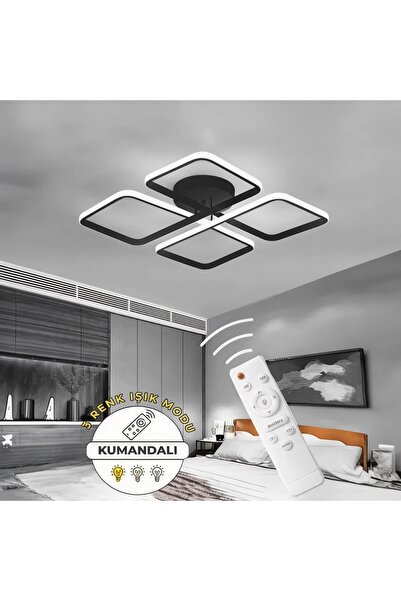 Elektroyou Nova Siyah Uzaktan Kumandalı 3 Renk Ledli Dimmerli Plafonyer Ledli...