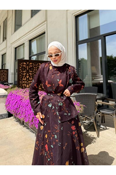 fushya design Omuzları Fiyonk Detaylı Bahar Desenli Kıloş Elbise