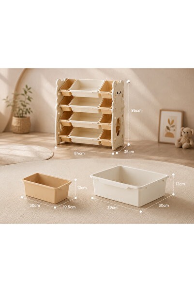 OEM Toy and Book Organizer - 12 Storage Compartments, Bear Theme, White