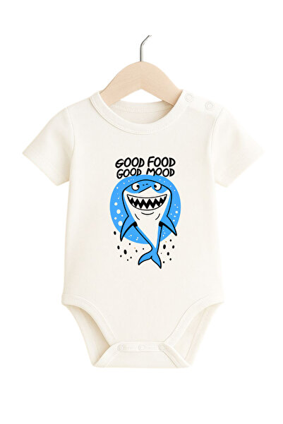 babytex بدلة أطفال مطبوعة بعبارة Good Food Good Mood، مصنوعة من القطن بنسبة 1...