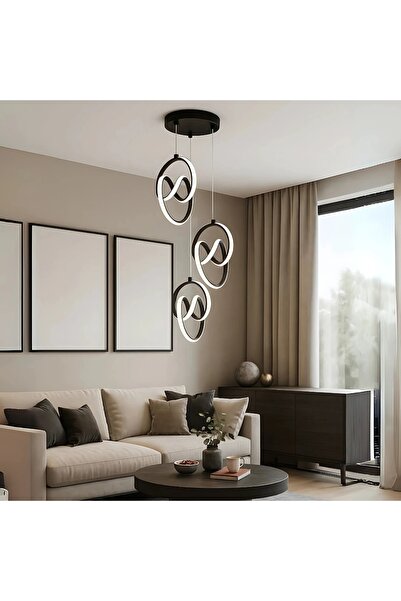 Elektroyou Trend 3'Lü Siyah Sarkık Power Beyaz Ledli Avize Modern Led Avize