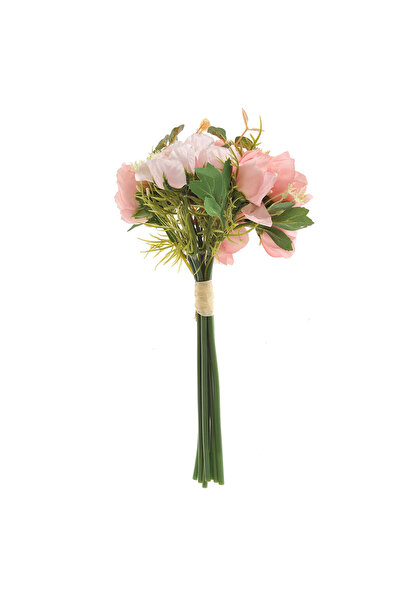 meli melo Buchet artificial cu bujori roz si flori de camp 32 cm