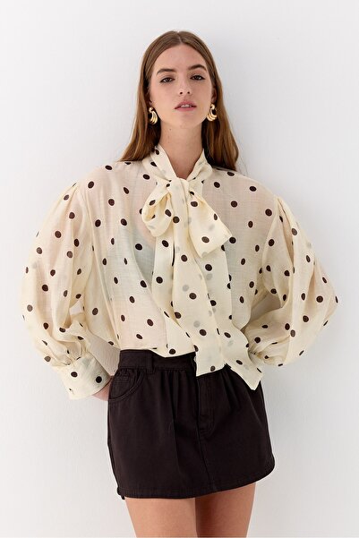 Lencie Polka Dot Scarf Detailed Blouse Yellow