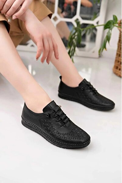 Genuine Leather Women's Black Casual Shoes SY0502