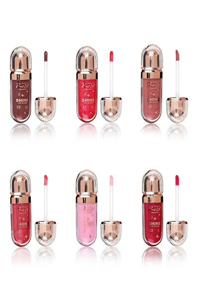 Roesıa Rose Cosmetics Rose 6'lı Shıne Lıp Gloss - Simli Renkli Dudak Parlatıcı