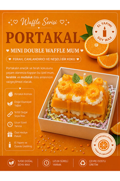 Portakal Kokulu Mini Double Waffle Görünümlü Dekoratif El Yapımı Mum