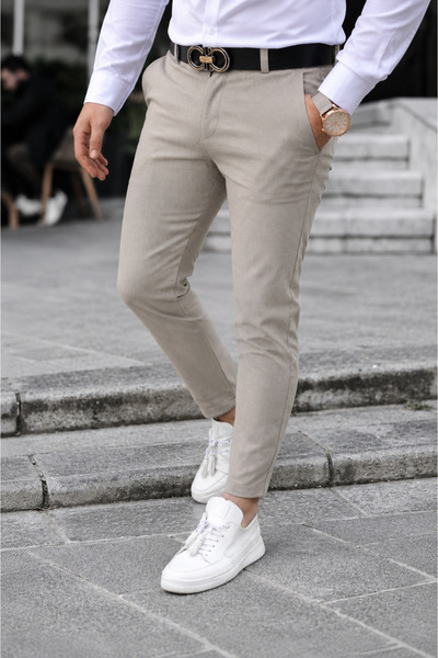 Gussi Erkek Slim Fit Esnek Likralı Keten Pantolon