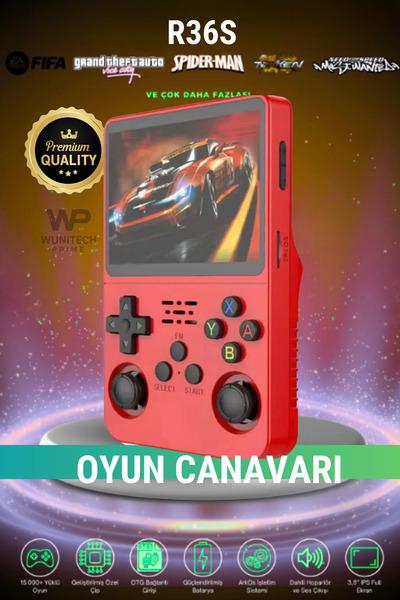 wunitech R36S Retro Oyun Konsolu Arkos İşletim Sistemli 15.000+ Konsol Oyunu ...
