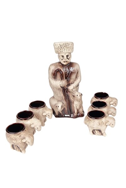LimArt Set ceramic pentru Schnapps cu motiv Cioban și Oi, Sticlă figurativă d...
