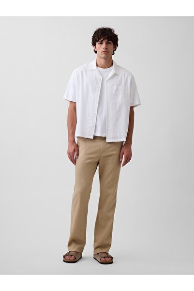 GAP Erkek Bej Keten Pamuk Karışımlı Relaxed Straight Pantolon