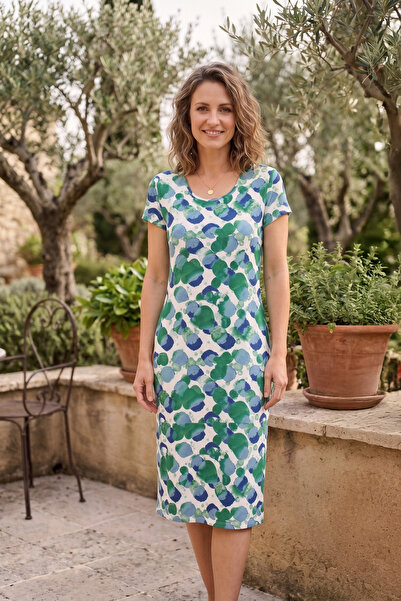YXL COLLECTION Rochie de damă din bumbac pieptănat, cu mânecă scurtă, cu deco...