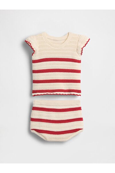 GAP Bebek Kırmızı Crochet Çizgili Outfit Set