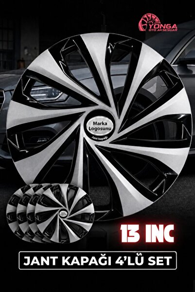 YONGA OTO AKSESUAR Fiat Palio 13 İnç Jant Kapağı 4'lü Set Siyah Gümüş + 4 Amb...