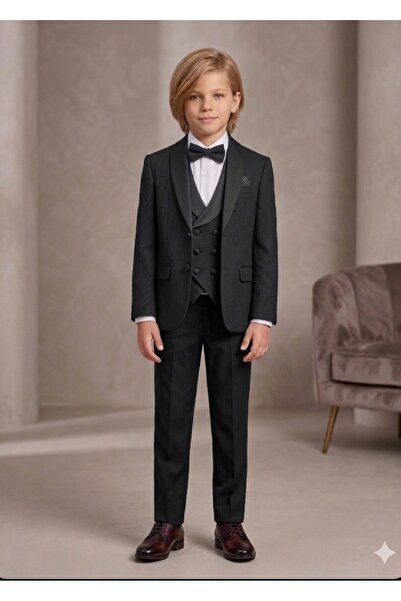 RİNDO KİDS Boy's Slim Fit Shawl Collar Vest Tuxedo Suit