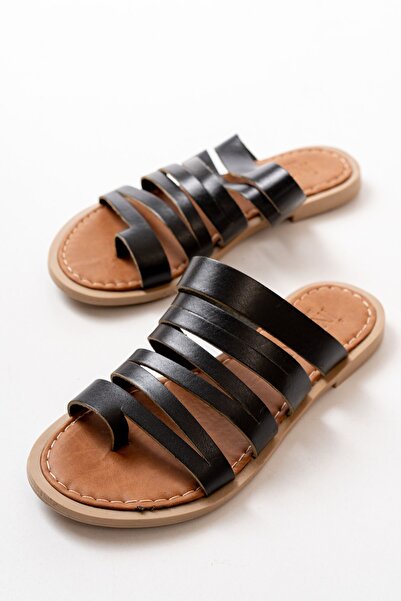 Zerenyus Zri̇n-082 Premium Black Orthopedic Genuine Leather Women's Slippers