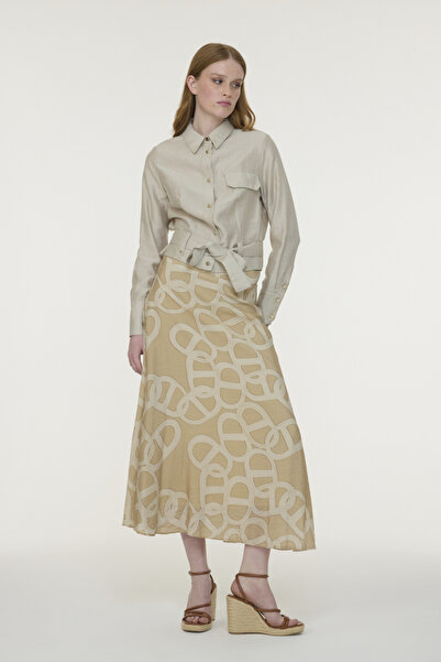 Zühre Shirt Collar Belted Patterned Transitional Stone Suit 1954