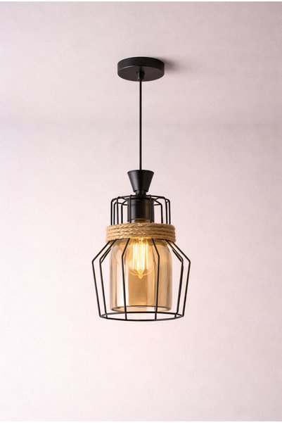 Pendulum Art Pendul 3333/1, abajur sticlă aurie, cadru metal negru, sfoară decorativă, reglabil în înălțime