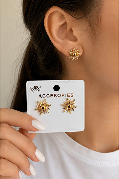 ERH Gold Sun Figured Women's Earrings – Shiny, Stylish, Minimalist Design Ear...