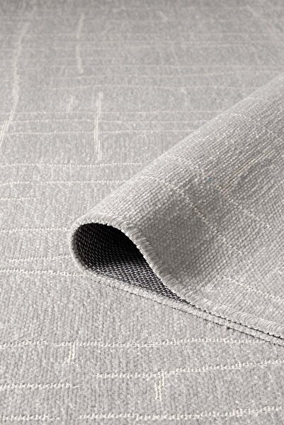 Cotto Home Seria SRA01G Gri Dekoratif Şönil Kilim Çizgili Desen Yıkanabilir Y...