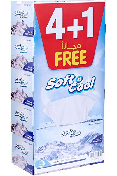 Soft N Cool Facial Tissue 2 Ply x 200 sheets 4+1 value pack x 2 CTRN