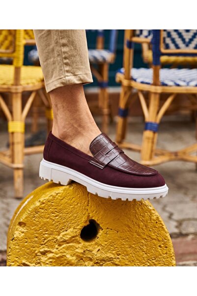 EXCLUSIVE STYLE Mocasini burgundy din piele neagră cu talpa alba - SKIN
